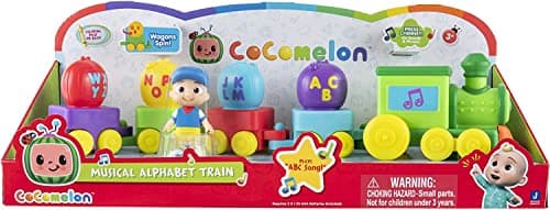 Image of CoComelon Musical Alphabet Train with JJ - Features Alphabet Train with Music, Sounds & Phrases - 4 Alphabet Wagons, 1 JJ Conductor Figure - Plays Clips of ‘ABC Song’ - Toys for Kids and Preschoolers