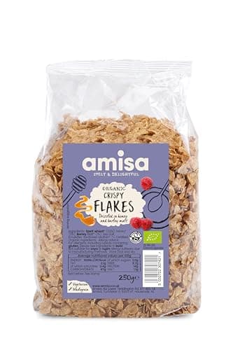Image of Amisa Organic Spelt Crispy Flakes, 250g - Lightly Toasted & Honey Drizzled - Perfect for Breakfast