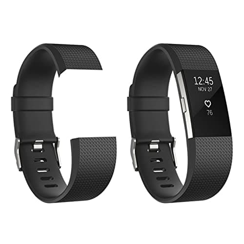 Image of AQ AQUARIUS Classic Replacement Strap for Fitbit Charge 2, Black Large Adjustable Sports Band, Durable & Sweat-Resistant Fitness Tracker Wristband