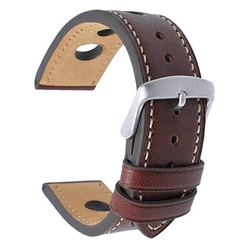 Image of Talk Time Rally Racing Watch Strap Genuine Calf Leather Brushed Stainless Steel Buckle 20mm Brown