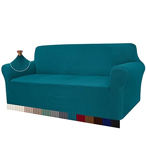 Image of Granbest High Stretch Sofa Covers 3 Seater Super Soft Stylish Couch Covers for Dogs Pets Cats Jacquard Spandex Non Slip Sofa Slipcover for Living Room Furniture Protector (3 Seater, Blackish Green)