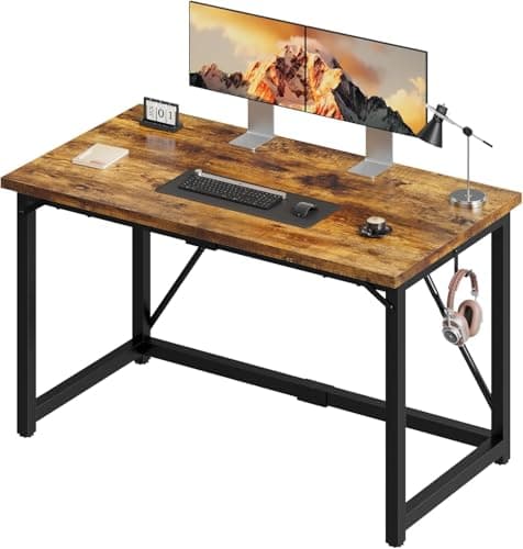Image of Devoko Computer Desk 120 x 50 x 75 cm, Home Office desk with Hook, Study Writing Desks, Laptop Table for Home Workstations, Industrial Design Black Desk Metal Frame, Rustic Brown