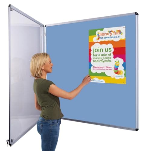 Image of Tamperproof Lockable Felt Light Blue Noticeboard |1200 x 1200 mm | Indoor Pinboard with Double Locks and Keys - Ideal for Office, School & Healthcare Displays