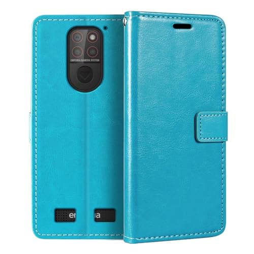 Image of PU Leather Phone Wallet Case Compatible with Emporia Smart 5 Mini, Magnetic Flip Cover with Card Slots, Full Protection and Stand Function (Light Blue)