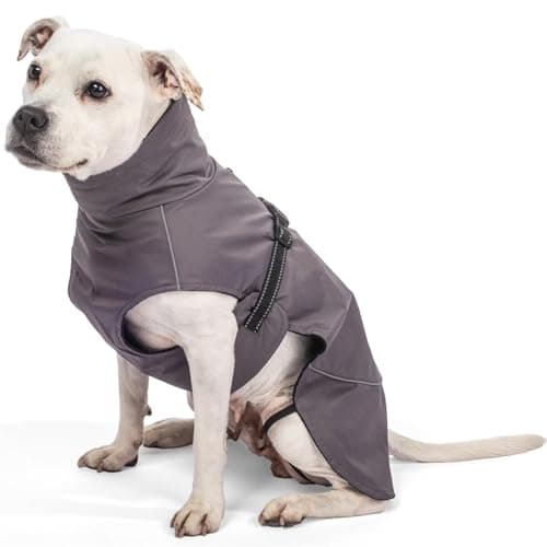 Image of Bunty Medium Waterproof Dog Coat - Adjustable Fleece Lined Jacket with Reflective Piping | Harness Hole | Dog Raincoats Waterproof for All Breeds | Medium, 40cm, Grey