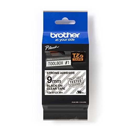 Image of Brother TZe-S121 - Extra strength adhesive - black on clear - Roll (0.9 cm x 8 m) 1 cassette(s) laminated tape - for Brother PT-D210, D600, H110, P-Touch PT-1005, 1880, E800, H110, P-Touch Cube Plus PT-P710