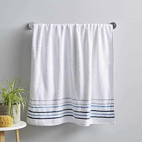 Image of Catherine Lansfield Bathroom Java Stripe 450 gsm Soft & Absorbent Cotton Bath Towel White