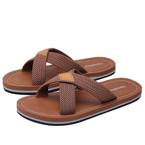 Image of Harssidanzar Men Cross Slide Sandals Slip on Comfortable Lightweight Summer Slipper Shoes For Indoor and Outdoor Quick-Dry KM229UK,Saddle, Size 8