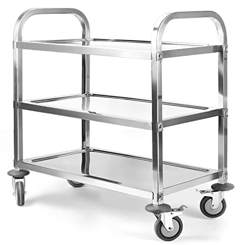 Image of ybaymy 3 Tier Stainless Steel Trolley 750x400x835mm Kitchen Utility Cart Catering Storage Trolley with Locking Wheels for Kitchen,Hotels,Restaurants