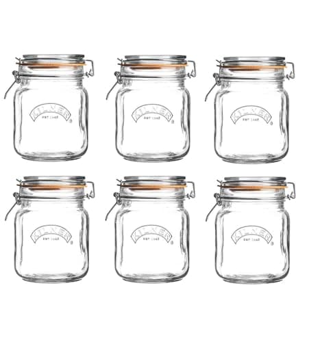 Image of 6 x Kilner Clip Top Glass Storage Jar - Square 1 Litre
