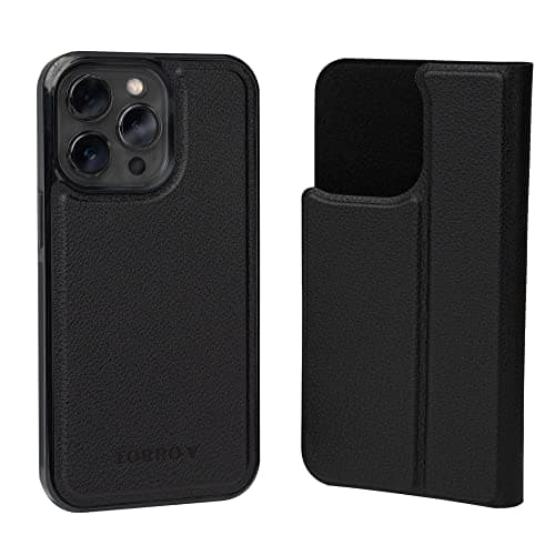 Image of TORRO Leather Case Compatible with iPhone 14 Pro – Genuine Leather Bumper Case with Magnetically Detachable Cover with Kickstand (Black)