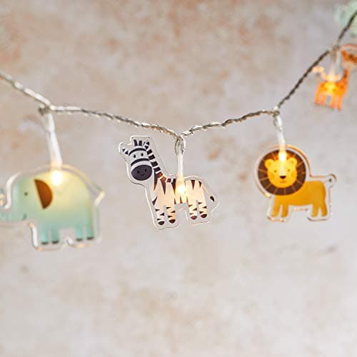 Image of Lights4fun Safari Children’s Fairy String Lights – 12 Warm White LEDs – Battery Operated with Timer – Indoor Use – 2.1m Nursery Bedroom Decoration - Indoor Décor