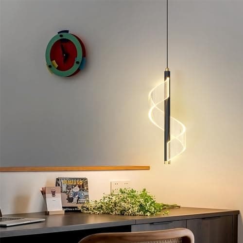 Image of 4W LED Hanging Lamp Bedside Bedroom Pendant Light, Nordic Modern Long Lines Pendant Lights for Living Room Hotel Counter Dining Table,Adjustable three colours 3000k/4500k/6000k (Black, Single)