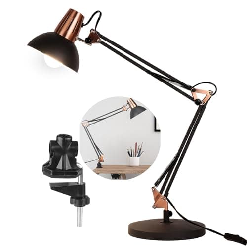 Image of FIRVRE Industrial Table Lamp with Swing Arm, Desk Lamps Office with Clamp, Work Lamp for Bedroom Study Home Office