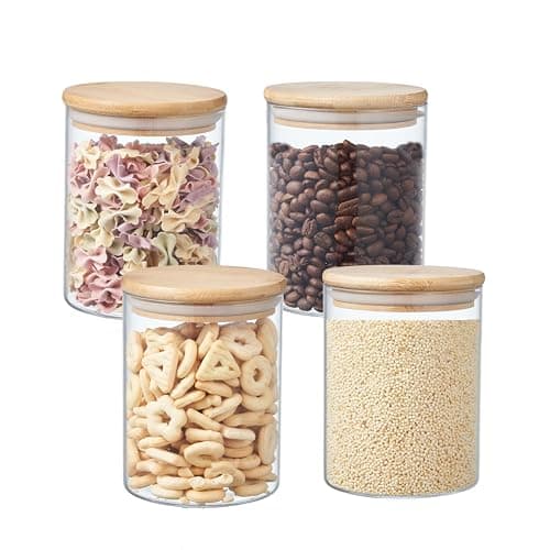 Image of ORNAMI Airtight Glass Pantry Storage Canister Jar with Bamboo Lid | BPA-Free, Clear Kitchen Storage Jar (4 Pack, 0.8L)