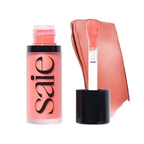 Image of Saie Dew Liquid Blush for Cheeks - Hydrating Cream Blush Stick with a Blendable + Buildable Formula - Skincare Infused Dewy Cheek Tint for a Natural Flush - Glowy Makeup Essential - Poppy (.40 oz)