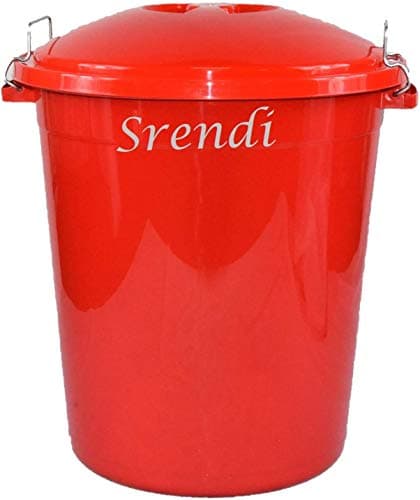 Image of Srendi® 50L Hygienic Plastic Bin/Waterproof/Rodent Proof/Ideal for Outdoor/Animal Feed/Food/Storage/Flour Locking Lid (Red)