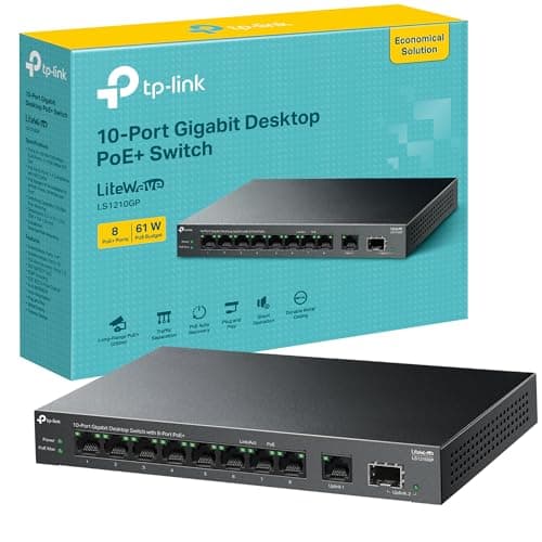 Image of TP-Link LS1210GP 10-Port Gigabit Desktop with 8-Port PoE+ Switch , 1x Gigabit SFP Port Network Switch, 61 W PoE Budget, 30 W Output, Up to 250m Transmission, Traffic Separation, Plug & Play