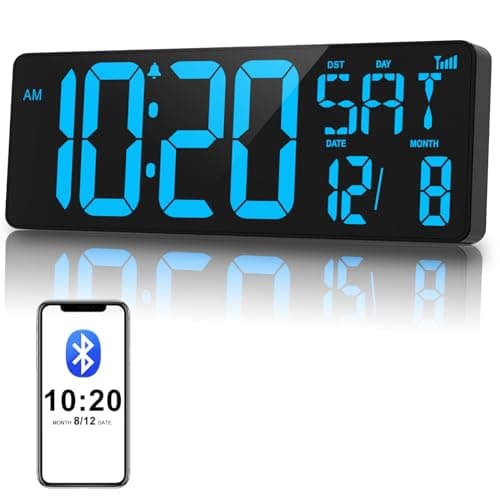 Image of XREXS 17 Inch Digital Wall Clock | Bluetooth Auto-Sync Time | Auto-Dimming | Time, Date, Temperature Display | Digital Clock for Home Office, Classroom, Gym