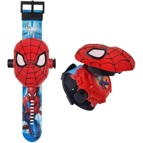 Image of Spiderman 24 Superhero Figurines Projector Watch, Spider-Man Boy’s Electronic Watch, Spiderman Projection Toys, Red