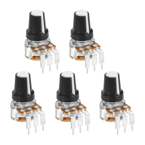 Image of sourcing map 5Pcs 100K Ohm Rotary Potentiometer Volume Control Pots for Guitar, WH148 3 Pin Single Turn Linear Taper Variable Resistor Potentiometers for Inverter Speed Regulation, Black White