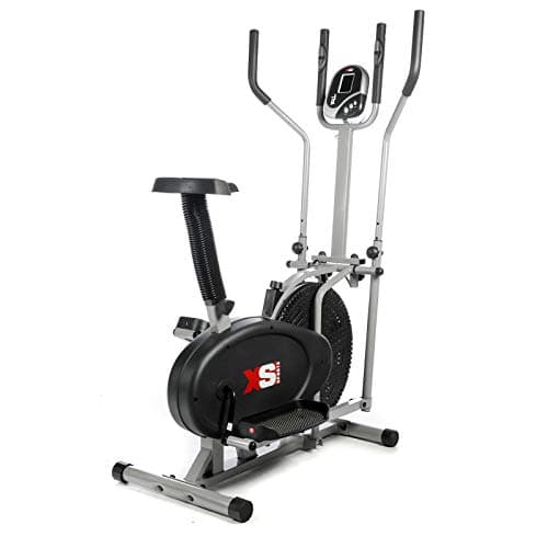 Image of Pro XS Sports 2-in1 Elliptical Cross Trainer Exercise Bike-Fitness Cardio Weightloss Workout Machine-With Seat + Pulse Heart Rate Sensors