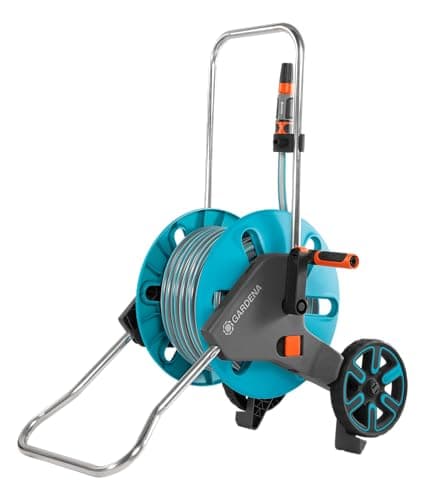 Image of Gardena CleverRoll M Set: Hose Trolley with 20 m of Classic Hose and a Spray Nozzle with Clip Holder for Storage, Anti-drip Device, Crank Side Freely Selectable (18513-20)
