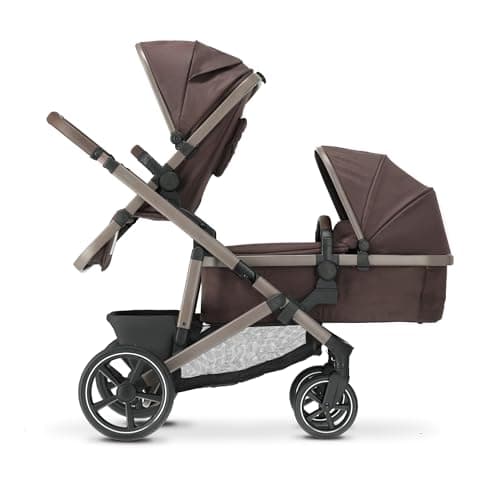 Image of Deryan Evy V2 Pram for 2 Children, Baby & Toddler Tandem Pushchair, Carrycot Convertible to Reversible Seat & Second Seat from 6 Months, Baby Pram Buggy up to 50 kg, 2-in-1 (Chocolate)