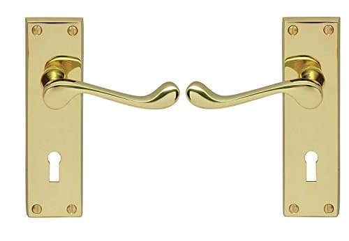 Image of Carlisle Brass Victorian Scroll Lever On Backplate - Lock 57mm c/c - Brass - Includes a pair of handles & fixings, gold, 15.5 x 4.1 x 5.8 cm, CBS54/BP