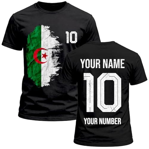 Image of lepni.me Algeria 2026 Personalised Men's Football Fan Graphic Cotton T-Shirt, Custom Name and Number, Short Sleeve Supporters Top (5XL Black Multi Color)