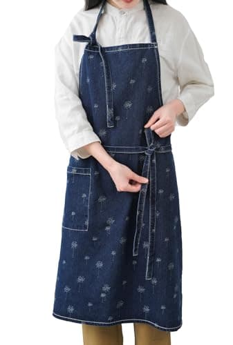 Image of Pincy Cotton Denim Apron, Unisex Adjustable Bib Apron with Pockets for Cooking Kitchens (TH-Blue)