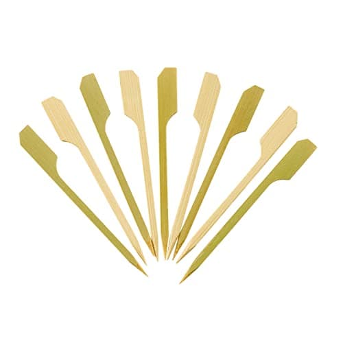 Image of [100 Count] 3.5 Inch - 9cm Bamboo Wooden Paddle Picks Skewers for Cocktails, Appetizers, Fruits, and Sandwiches