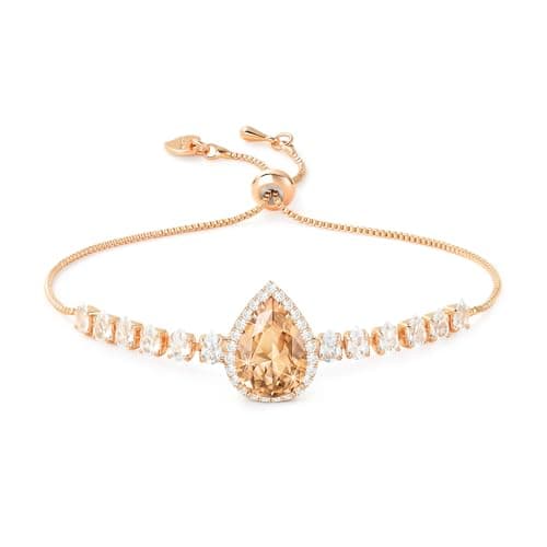 Image of Linawe Rose Gold Color Cubic Zirconia Bracelet for Women Trendy, Dainty Champagne Orange Crystal Birthstone Rhinestone Fake Diamond Hand Chain Adjustable Bracelets, Gemstone Charm Bracelets