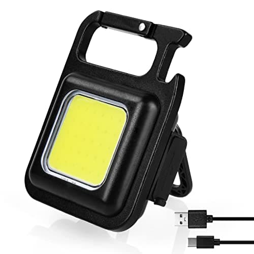 Image of URAQT Small Flashlight, 1000 Lumens Rechargeable LED Keychain Flashlight, COB Mini Torch with 4 Light Modes, Portable Pocket Light with Folding Bracket, Bottle Opener and Magnet Base for Daily Use