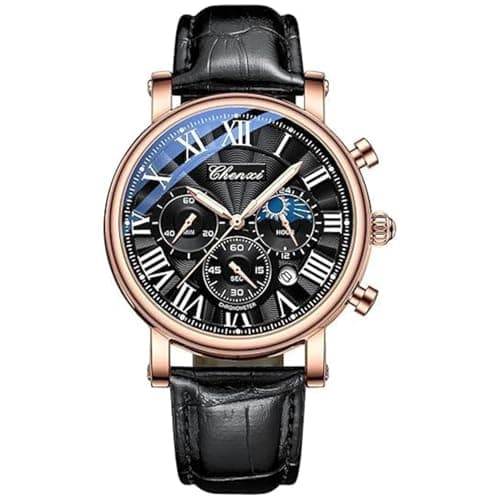 Image of Tiong Classic Multifunctional Analogue Men's Watch, Luminous Time Watch, Starry Sky Moon Phase, Moon Phase-06