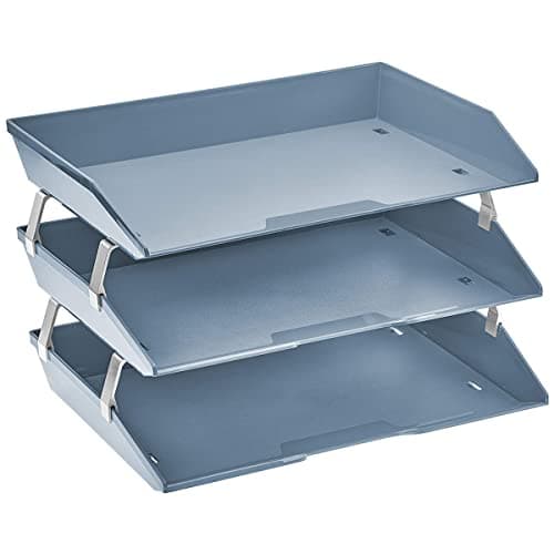 Image of Acrimet Facility 3 Tier Letter Tray, Side Load, Letter Size/A4, Desktop File Organizer, Plastic (Solid Blue Color)