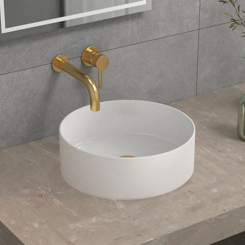 Image of Royal Bahtrooms White Ceramic Counter Top Basin Sink Round Vessels 360mm Sit On Worktop