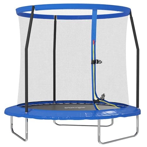 Image of SPORTNOW 8ft Trampoline with Safety Enclosure Net, Steel Frame Outdoor Trampoline, Jumping Mat with Edge Safety Cover for Fitness, Blue