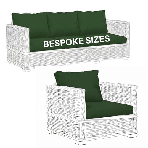 Image of Kosiproducts Custom Size Rattan Seats Cushions, Outdoor Patio Furniture Soft Polyester Cushions, Bespoke Bench Pads, Water & Fade Resistant Green Seat
