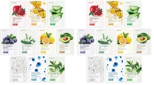 Image of [PACK OF 20] EUNYUL Natural Sheet Mask Pack 10 types Korean Skincare Facial Mask Pack Aloe, Collagen, Pearl, Hyaluron, Avocado, Pomegranate, Vitamin, Blueberry, Green Tea, Cucumber