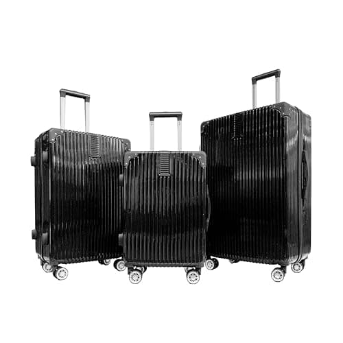Image of OHS 3-Piece Hardshell Luggage Sets, Metallic Suitcase Set Durable Lightweight 360° 4 Wheel Spinner Adjustable Handles Easy to Carry Travel Suitcase Sets 3, Black - Cabin, Medium, Large