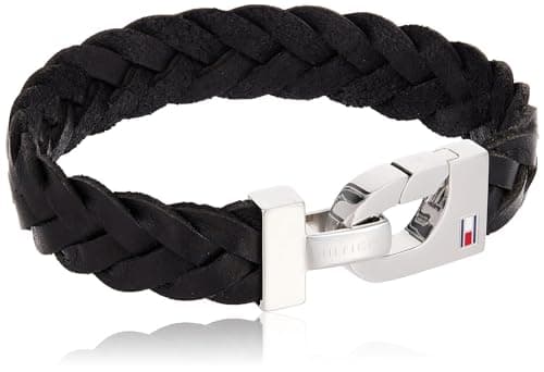 Image of Tommy Hilfiger Jewelry Men's Braided Leather Bracelet Black - 2700872