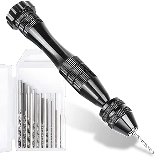 Image of LEOBRO Hand Drill for Resin Molds, 12 cm Black Mini Pin Vise with 10 PCS Steel Drill Bits (0.8-3mm), for Crafts Drilling Holes in Resin Epoxy Clay Wood, Jewellery Making, Model Making