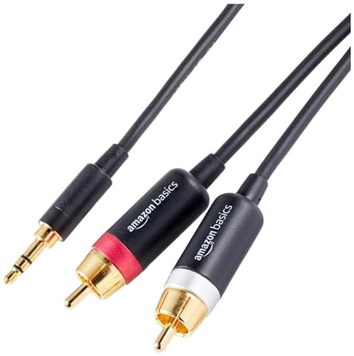 Image of Amazon Basics 3.5 Aux to 2 x RCA Adapters, Audio Cable for Amplifiers, Active Speakers with Gold-Plated Plugs, 2.4 m, Black