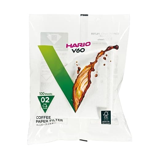 Image of HARIO Paper Coffee Filters for V60 Dripper, Compatible with Size 02, White, 100 Pack, 100 Pieces, VCF-02-100W