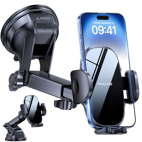 Image of Miracase Car Phone Holder for Cars Dashboard Windscreen Desk, 3in 1 Mobile Phone Mount Automobile Cradle 360° Rotatable Stand GPS Vehicle Mount for iPhone 17 16 15 Pro Plus Max 14 13 12 11Samsung