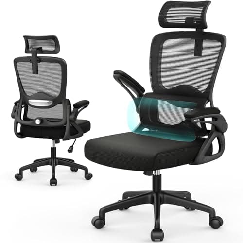 Image of YONISEE Office Chair, Ergonomic Desk Chair -Dual Backrest Design with 2D Lumbar Support & Adjustable Headrest. Swivel Computer Chair with Flip-up Padded Armrest, Thickened Seat for Home/Work/Gaming