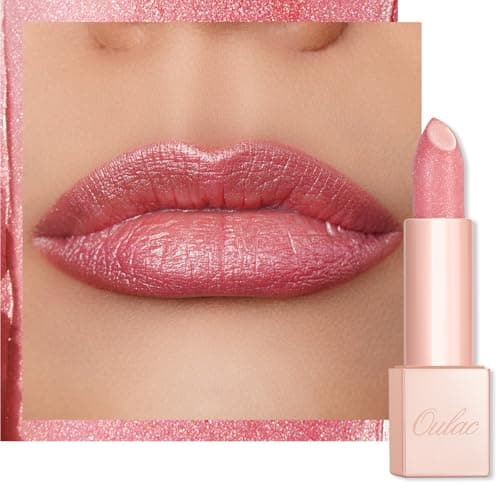 Image of Oulac Pink Shimmer Lipstick for Women-Moisture Tinted Lip Balm for Dry Lips, Glitter Surface, Creamy Formula, Hydrating & Smooth, Infused with Shea Butter, Vegan, Clean Beauty (PG03) Pink Jewel