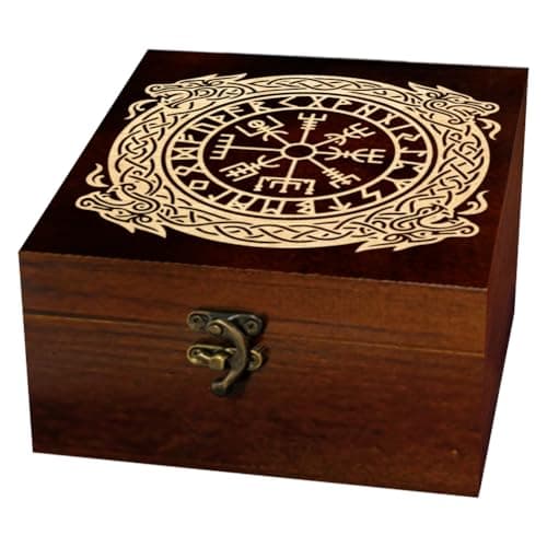 Image of arricraft 1 Pc Wooden Keepsake Storage Box, Viking Knot Fire Breathing Dragon Pattern Square Pine Memory Box for Anniversary Jewelry Board Storage 12x12x6cm (4.72x4.72x2.36 inches)