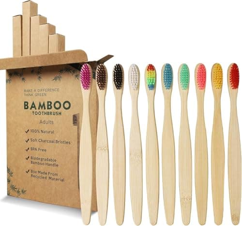 Image of GeekerChip Bamboo Toothbrush, 10 Colours Bamboo Toothbrush, Natural Soft Bristles, Ecological and 100% Biodegradable